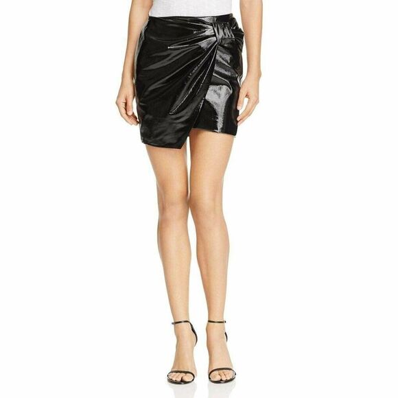 BAGATELLE Faux Leather  Patent Bow Mini Skirt Small Black NWT - Picture 1 of 5